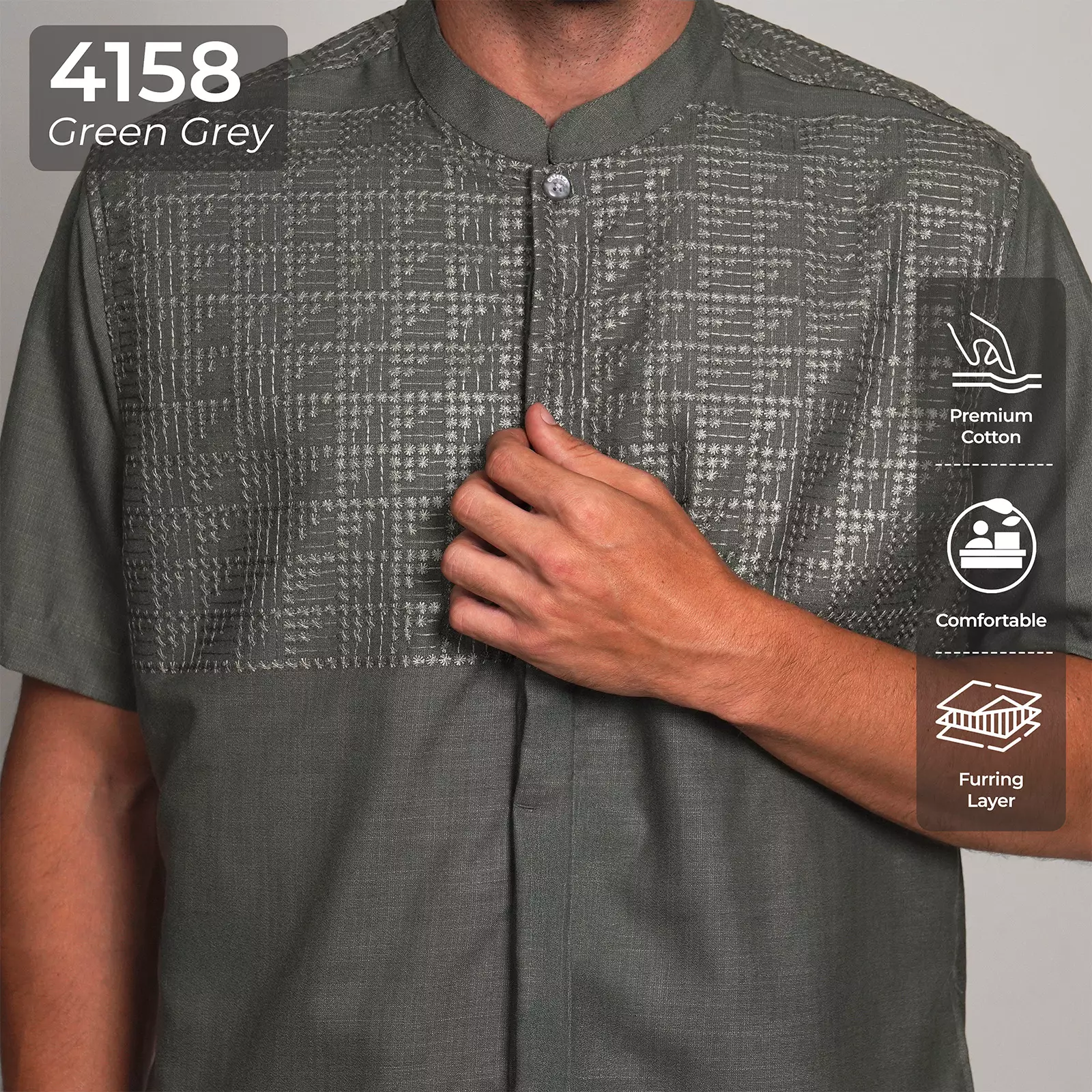 Casella Baju Koko Pria Lengan Panjang Premium Edisi Koko Sultan 4158 Green Grey