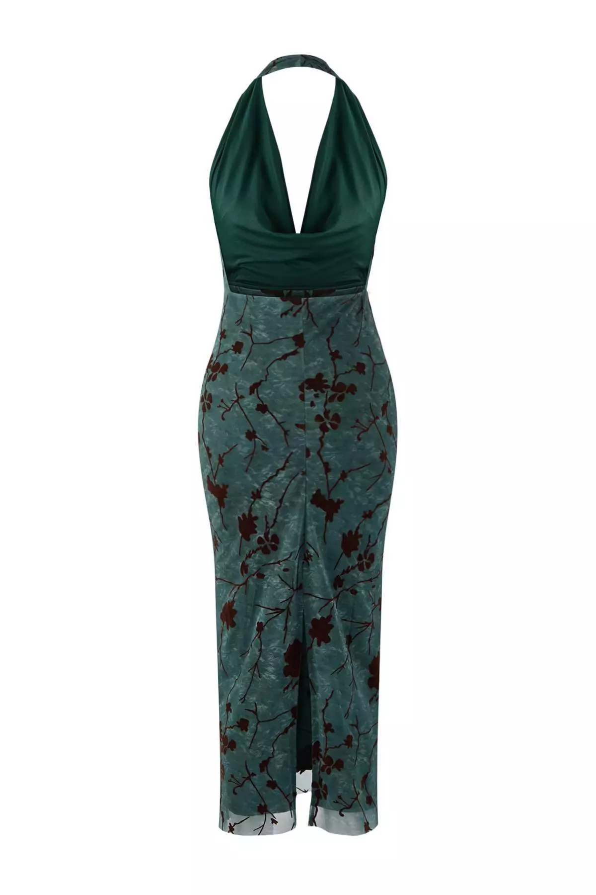 Emerald Green Floral Knitted Tulle Midi Lined Graduation/Prom Dress Tpraw26El14
