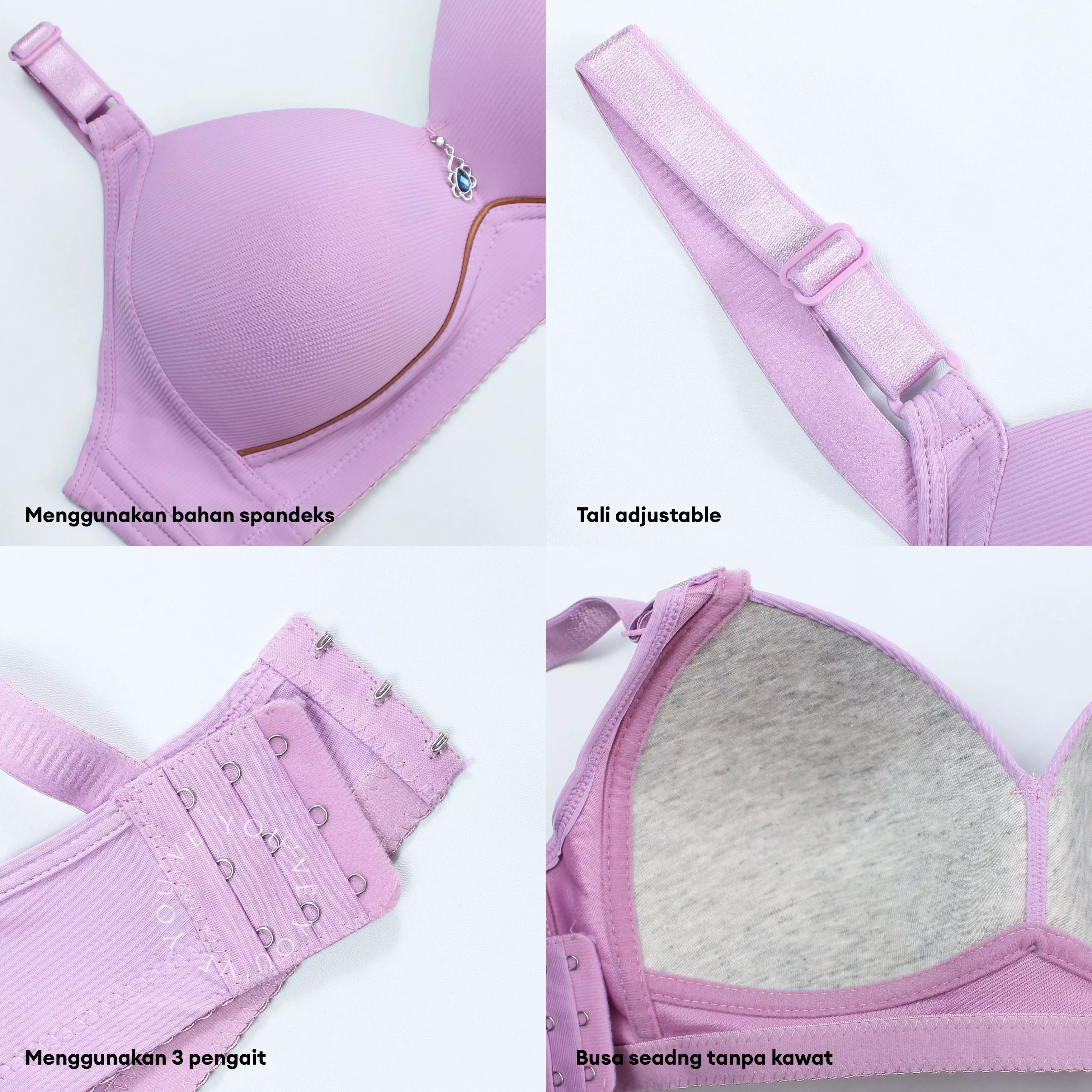 You’ve ( YouHave ) BH Bra Wanita Motif Cup B C Garis Lembut Bh Busa Standar Tanpa Kawat Kait 3 Beha 100197