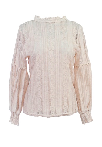 Twenty Eight Shoes beige VANSA Lace Lantern Long Sleeve Blouse  VCW-Bs665 13056AABFC102BGS_1