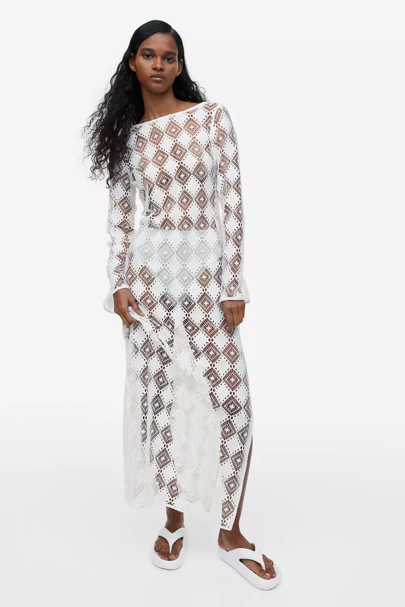 Open-backed crochet-look dress