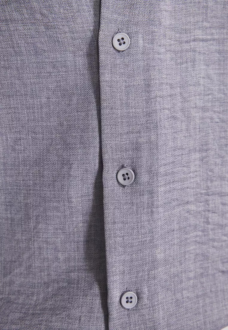 Grey Regular Fit Linen Look Loose Loose Shirt TMNSS25GO00075