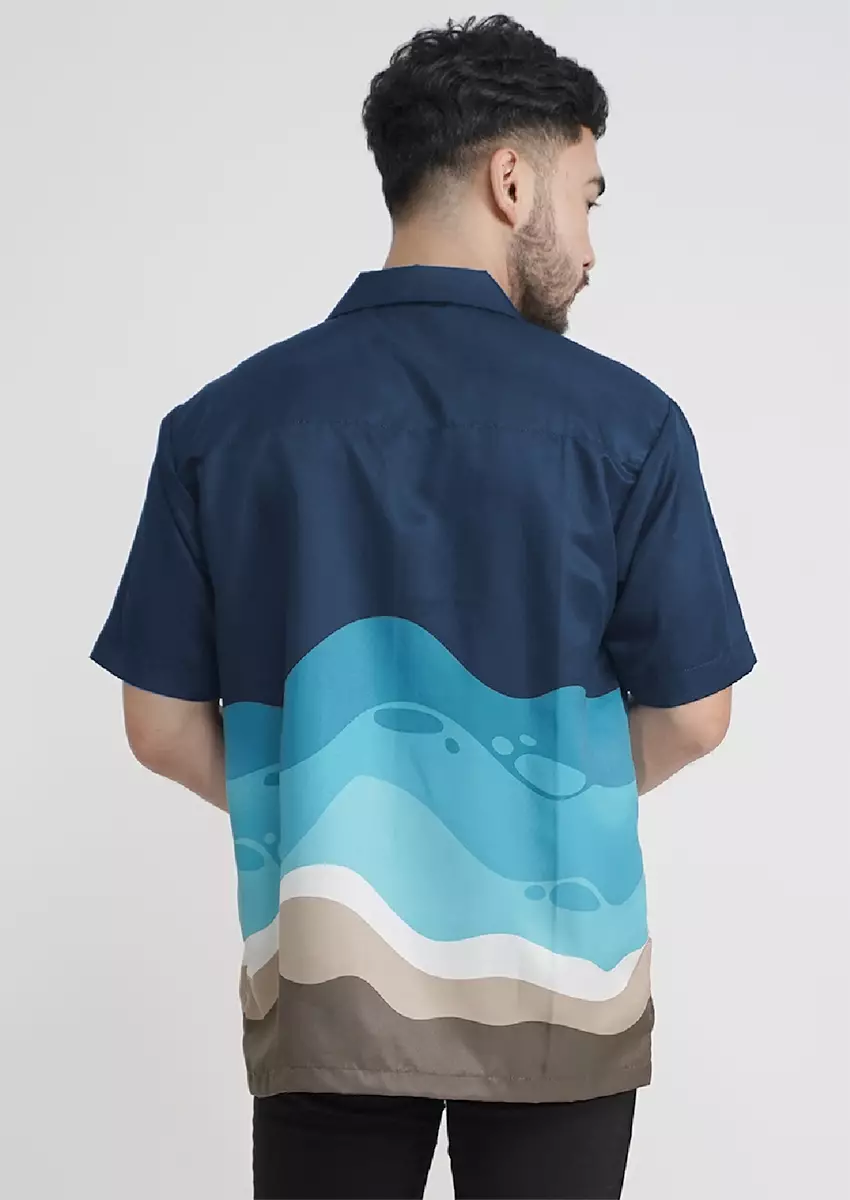 Tiento Kemeja Pakaian Pria Baju Kasual Atasan Lengan Pendek Motif Nature Skala