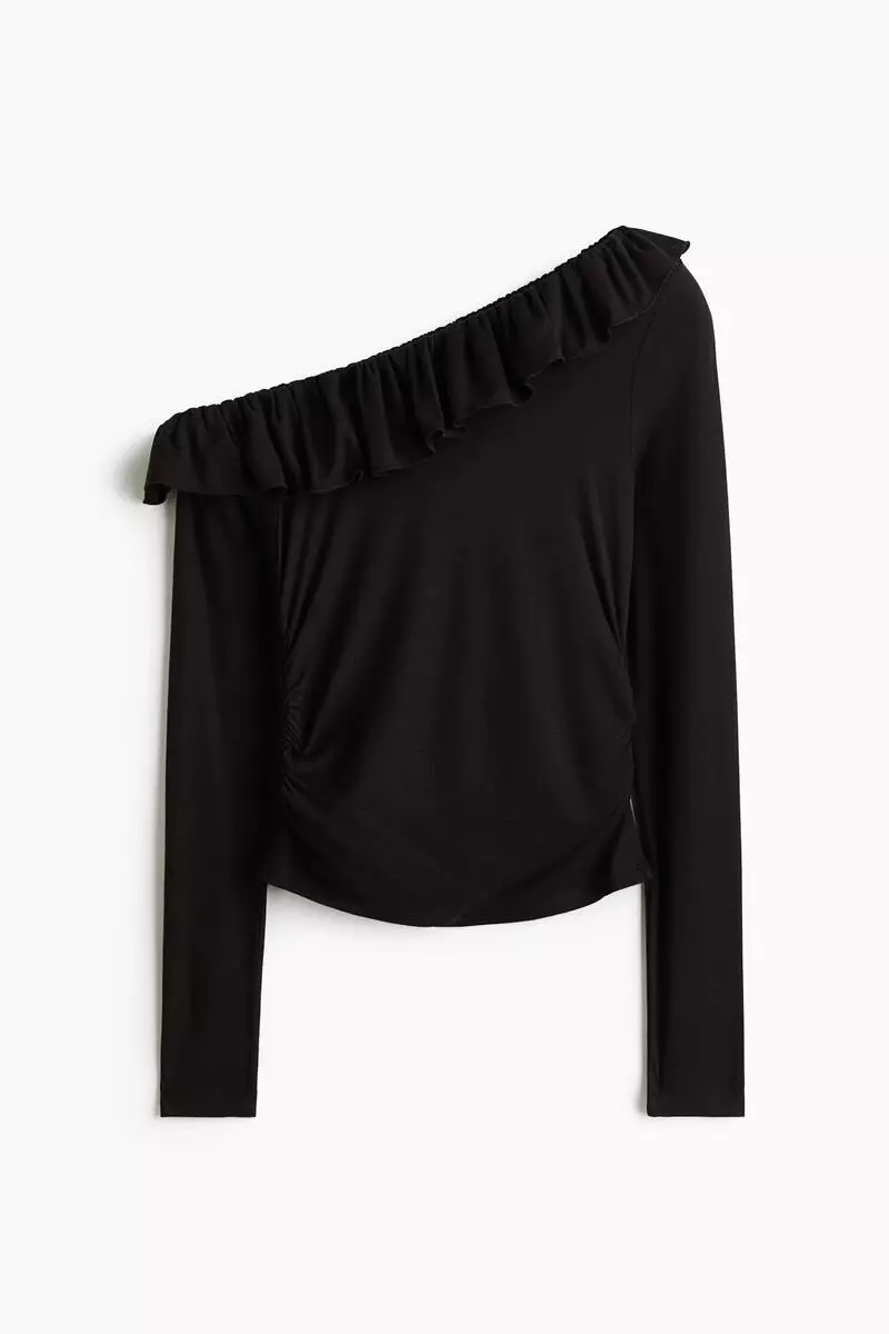 Flounce-trimmed one-shoulder top