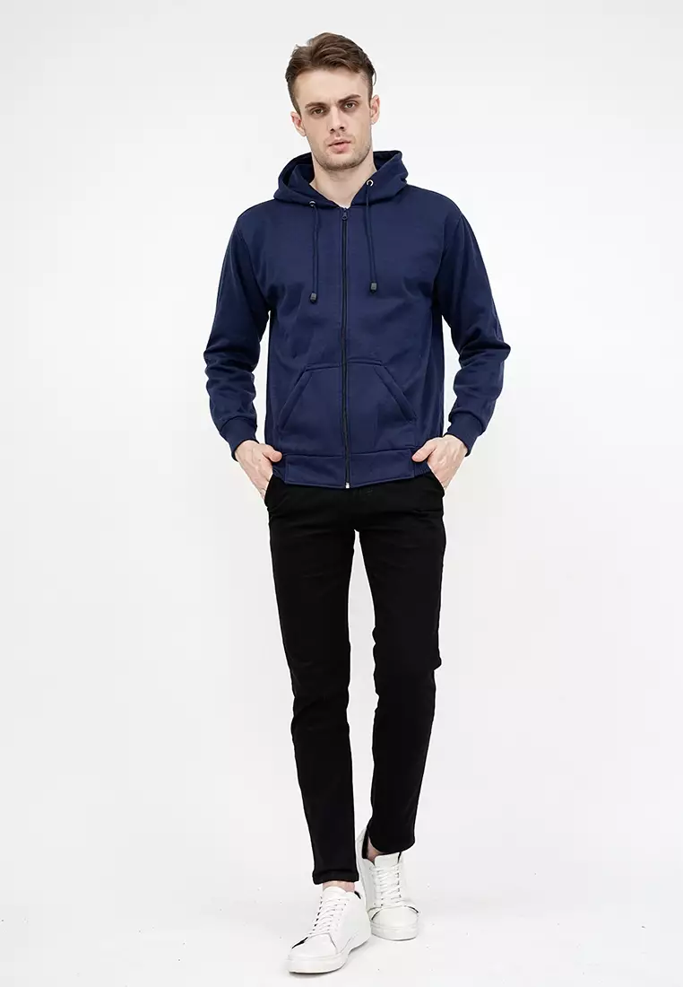 Jaket Polos Hoodie Zipper Sweater Warna Navy