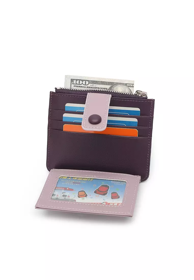 Women's Card Holder With Coin Compartment - Purple