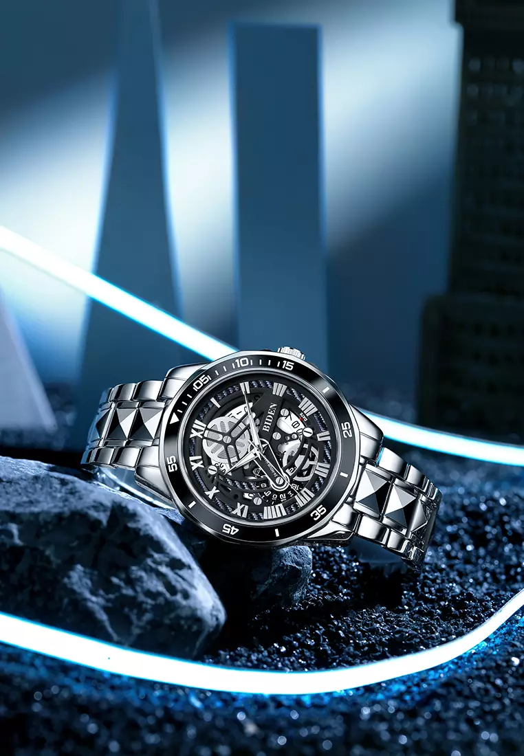 Jam Tangan Pria Original Kalendar Anti Air Tali Stainless Steel Jam Tangan Cowok silverblack