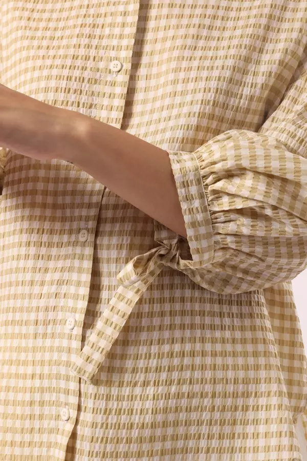 MINIMAL - Harmony - Plaid Blouse Lengan Balon - Brown Colour Brown