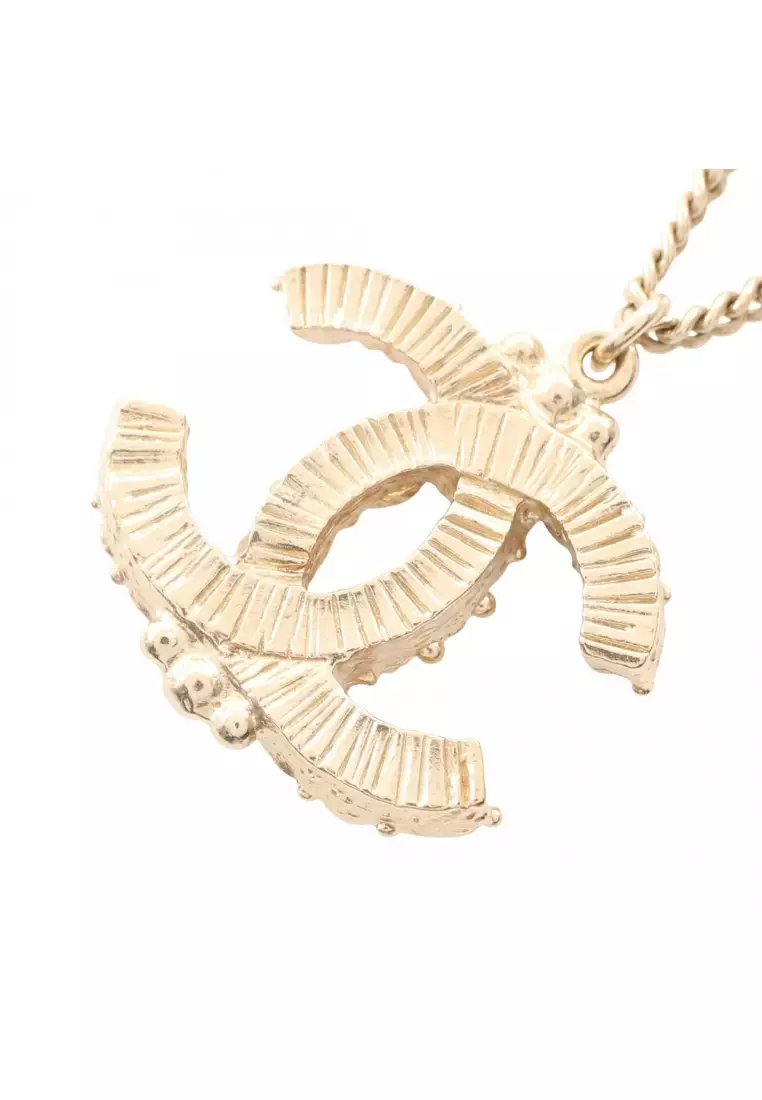 Pre-Loved Chanel coco mark necklace GP Rhinestone gold purple black 12P