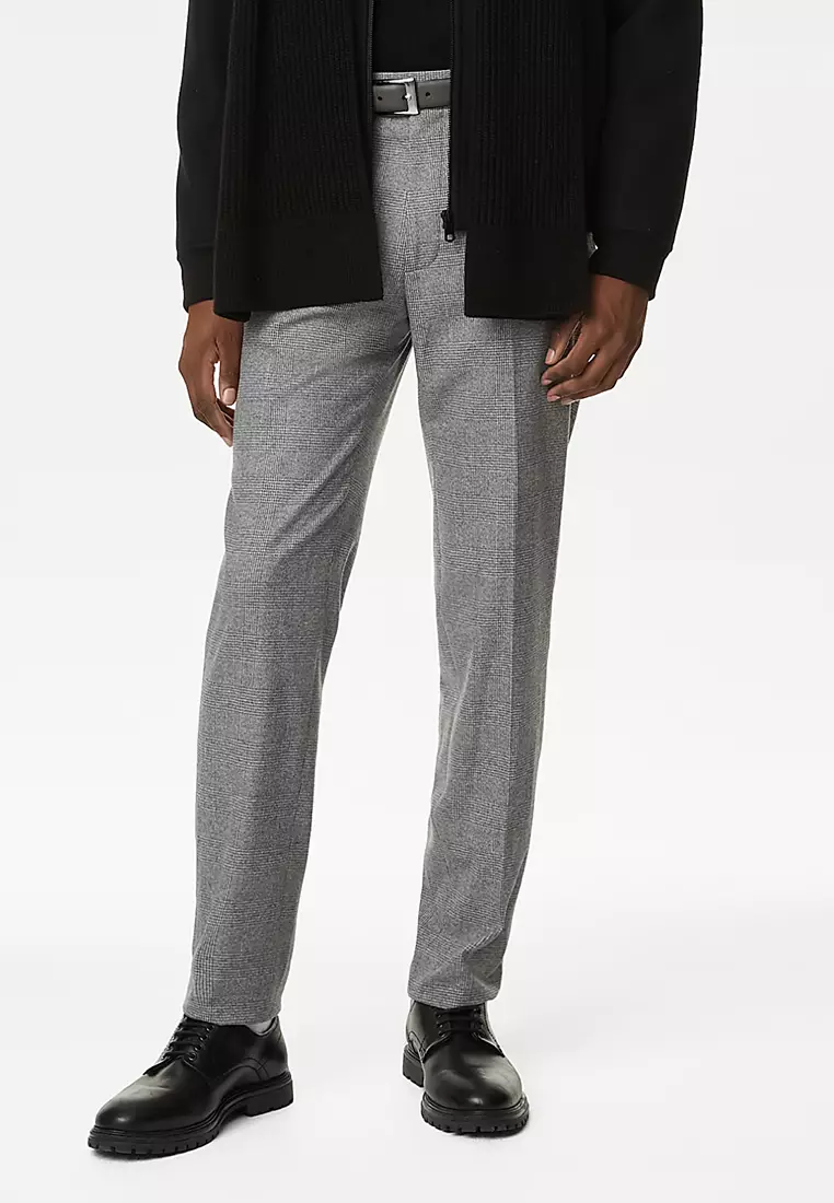 Tailored Fit Check Stretch Trousers