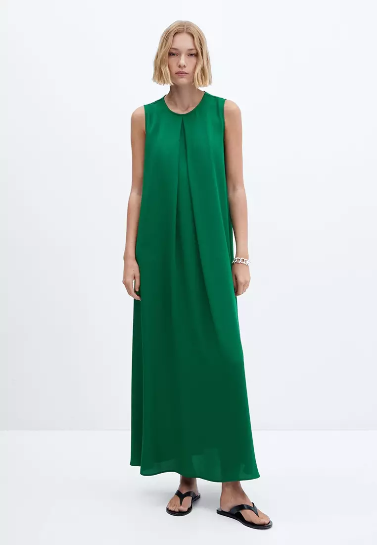 Buy Mango Long Dress With Pleated Detail 2023 Online | ZALORA Singapore