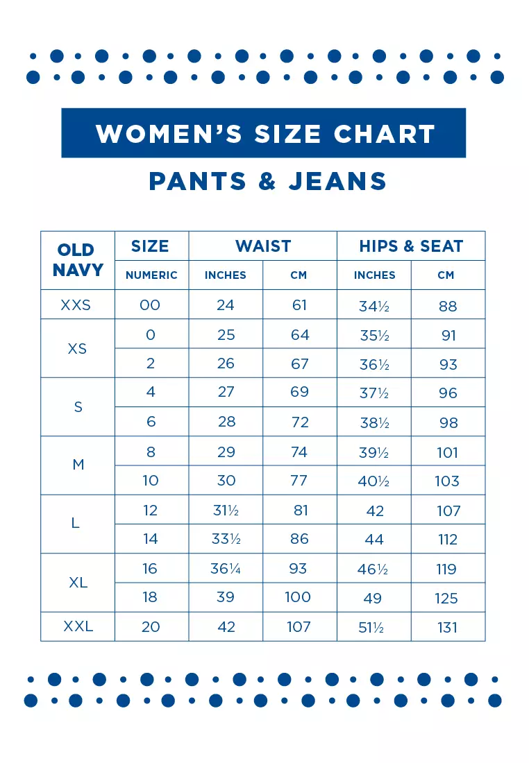 Old navy womens hot sale jeans size chart