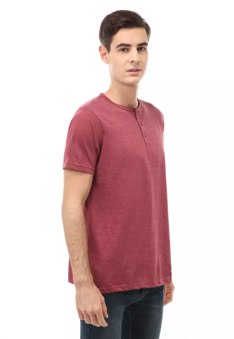Jack T-Shirt Atasan Kasual Kaos Polos Pria Model Kancing Lengan Pendek Material Cotton ORIGINAL - Maroon