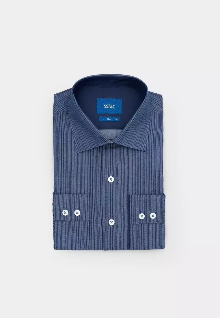 Dark Blue Striped Slim Fit Shirt