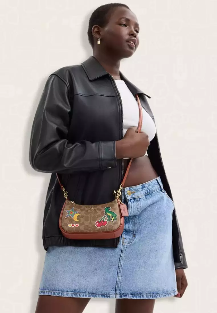 Coach Teri Mini Crossbody Bag In Signature Canvas With Sticker Print Tan Multi