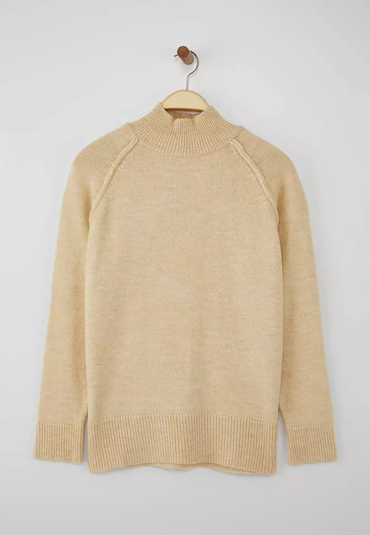 Beige Soft Textured Wide Pattern Knitwear Sweater Twoaw26Kz00191