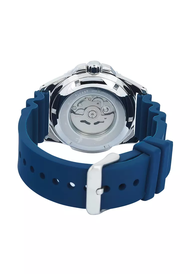 Alba Mechanical - Jam Tangan Automatic Pria - Blue Pattern Dial - Rubber Strap - A3B025X1