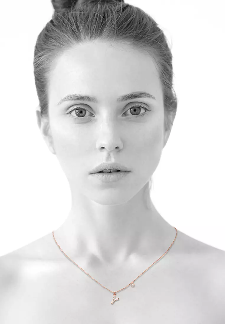 Solid 925 Sterling Silver Initial Crystal Personalised Alphabet Letter Necklace Rose Gold Filled - Y