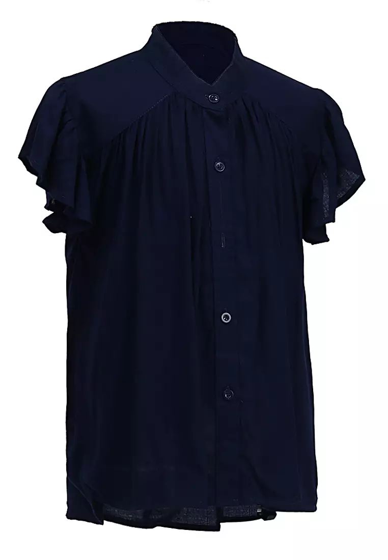 Octavia Blouse Curly Anak Perempuan Motif Polos Atasan  Lengan Pendek Material Cotton ORIGINAL - Navy