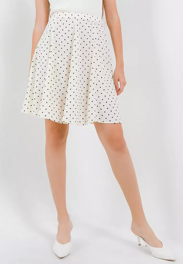 Polka Dot Full Circle Skirt In Ivory