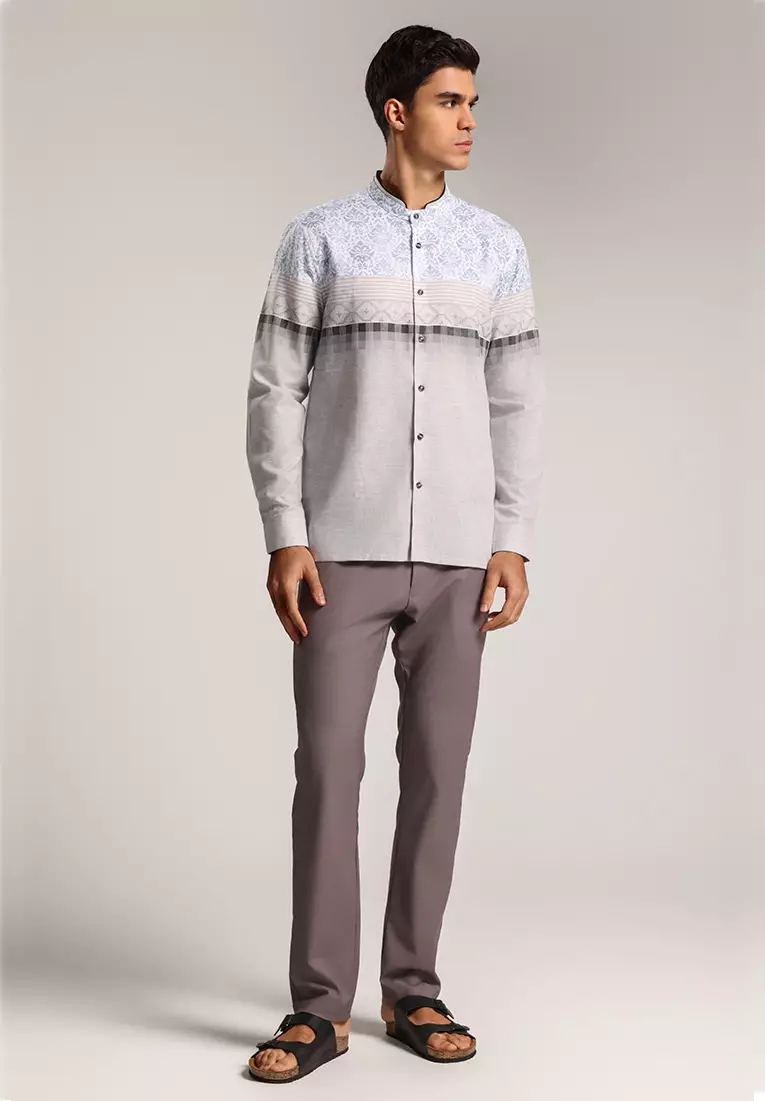MOC Kemeja Koko Lengan Panjang Pria Quba - Grey