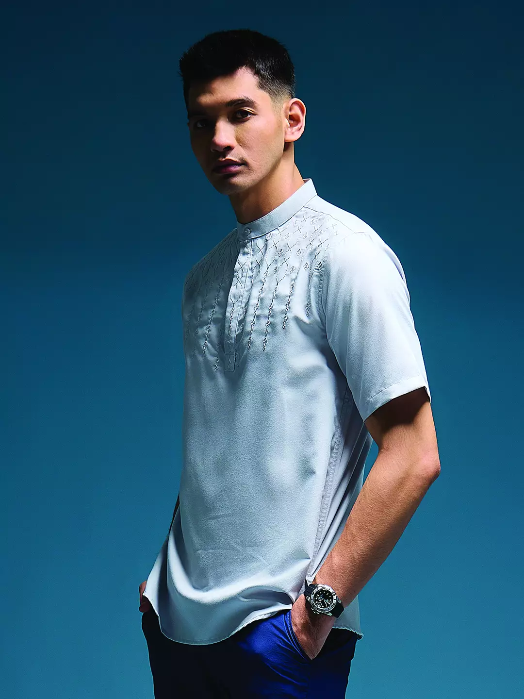 OXCON Kemeja koko Tangan Pendek Bordir Baiq Light Grey