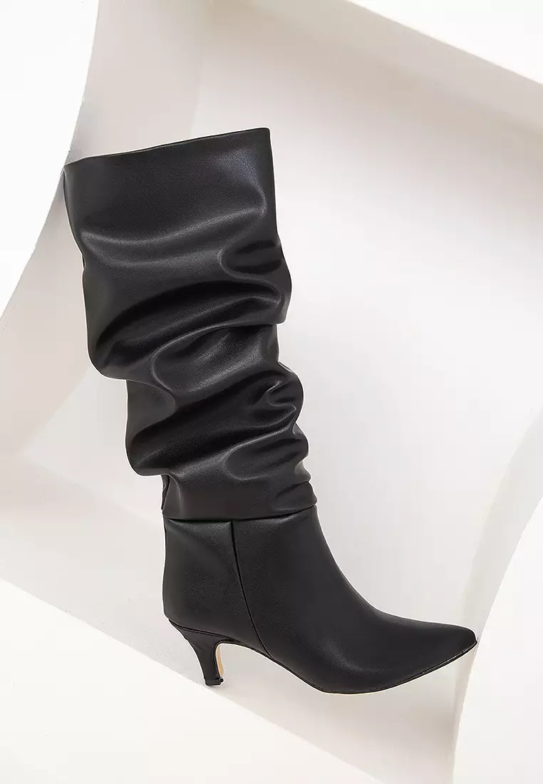 Slouchy Kitten Heel Long Boots