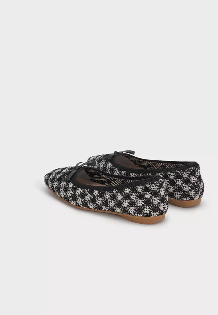 HOUNDSTOOTH FLAT BALLERINA WITH RIBBON DETAIL飞织法式粗花平底芭蕾鞋