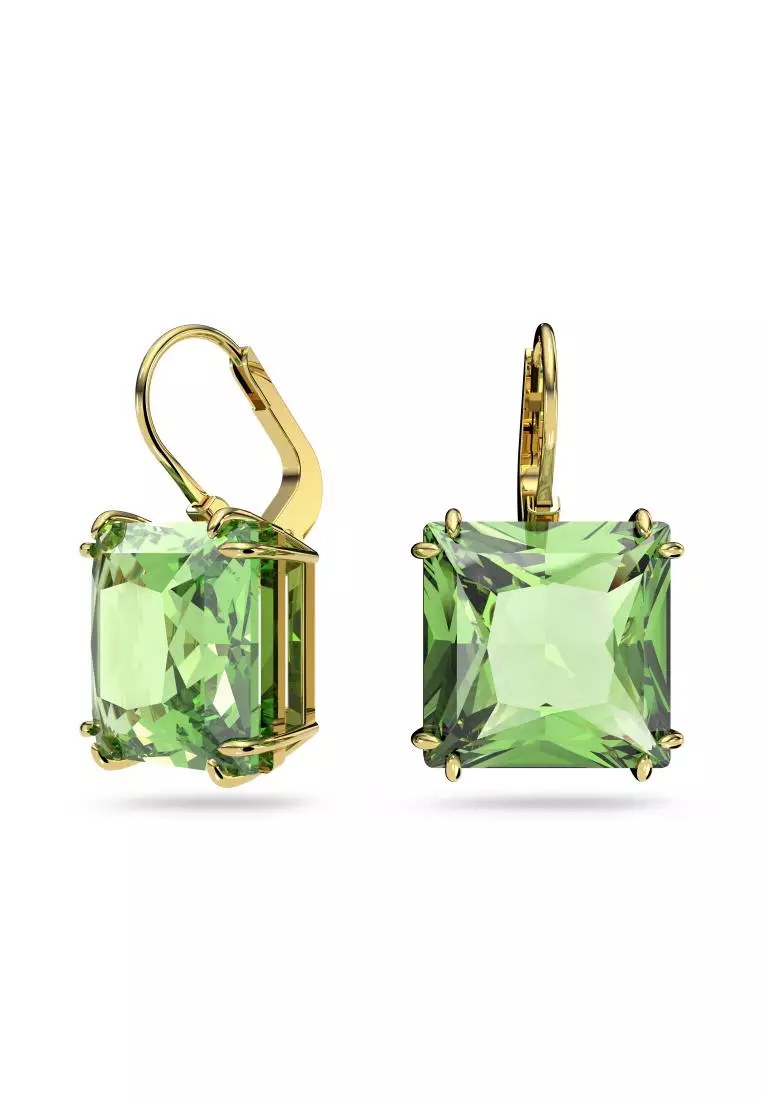 Millenia Drop Earrings Square Cut Green Gold-Tone Plated