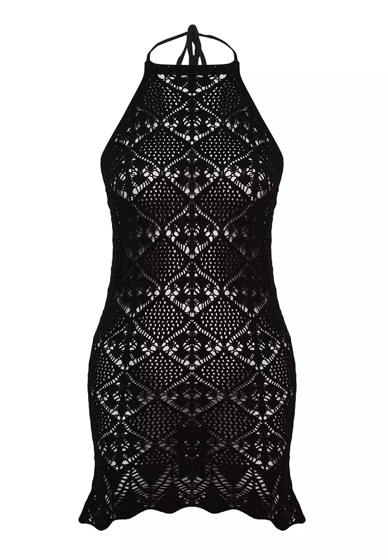Halter Openwork Beach Mini Dress