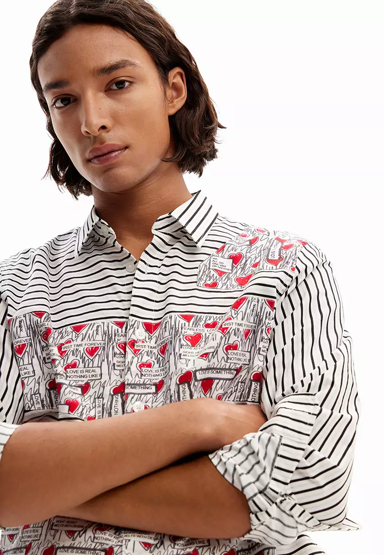 Desigual Man Patchwork striped heart shirt.