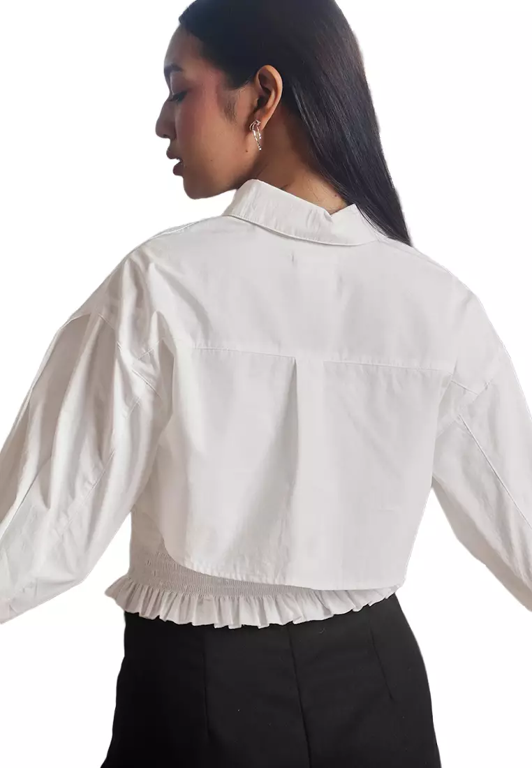 Cropped Button Front Shirt and Smocked Strappy Top Set