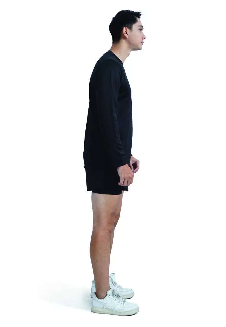 Tiento Setelan Olahraga Kaos Lari Dry Fit Lengan Panjang Hitam Baju Running Celana Pendek Hitam Fitness Olahraga Gym Lari Pria