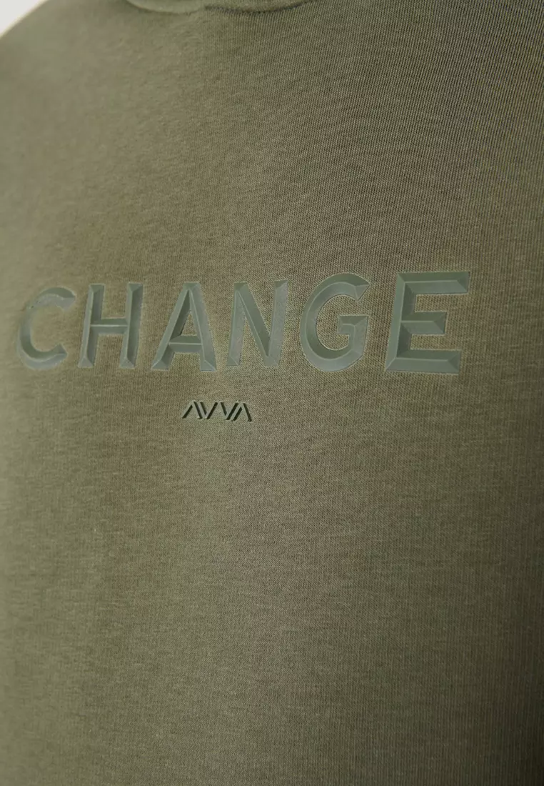 Men's Khaki Hooded 3 Thread Raised Printed Sweatshirt A32Y1240