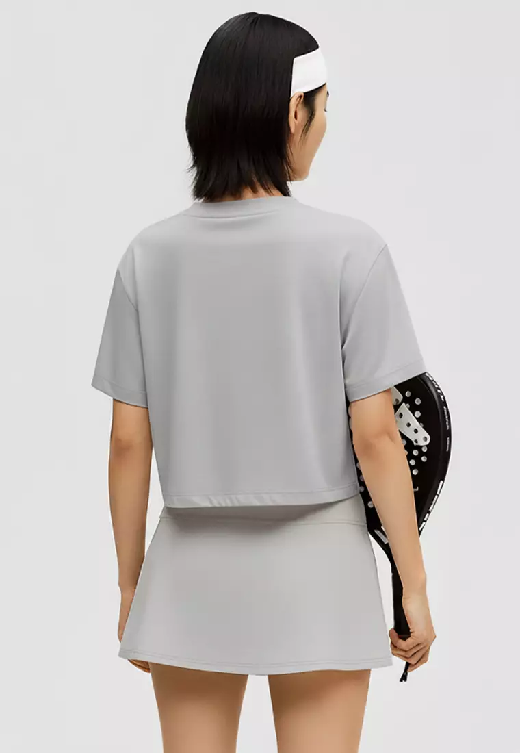 LSE20 Kaos Padel Top Crop T Shirt Olahraga Dryfit Wanita silver grey