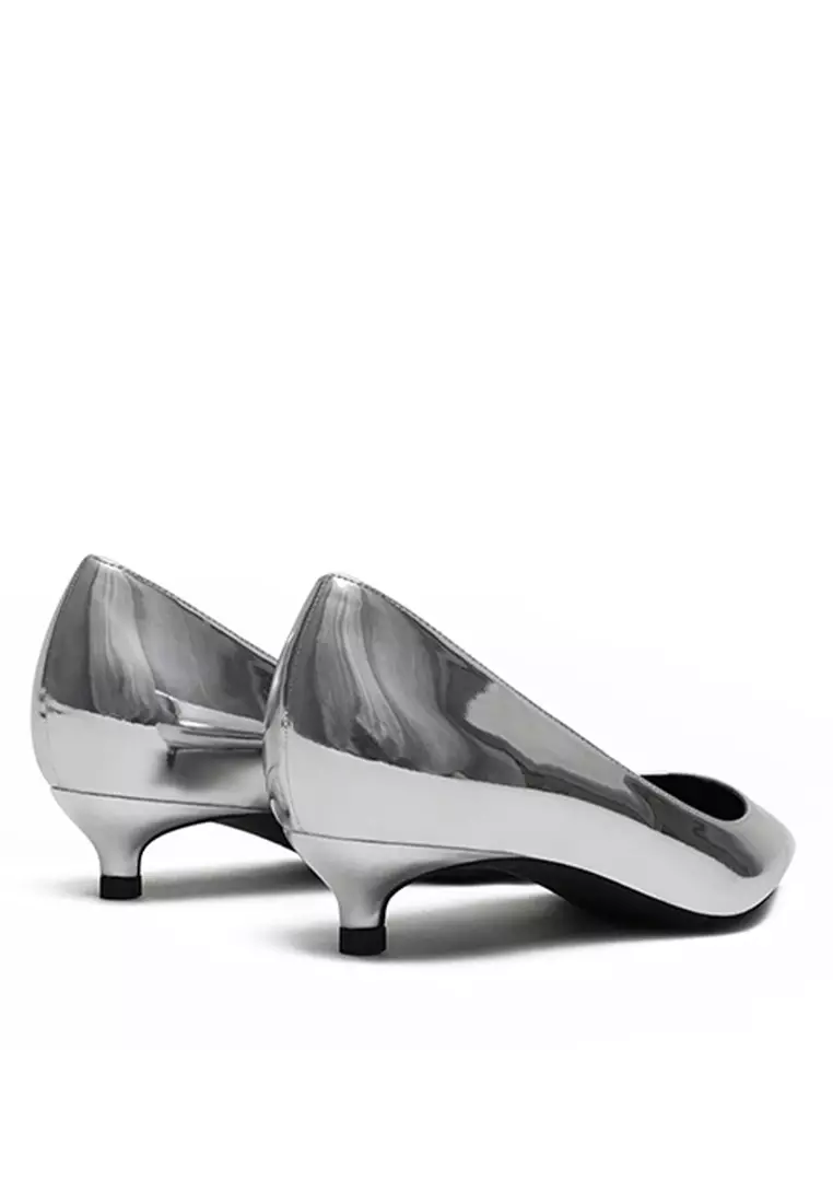 3CM Metallic Faux Leather Pointed Kitten Heels Pumps HZL130