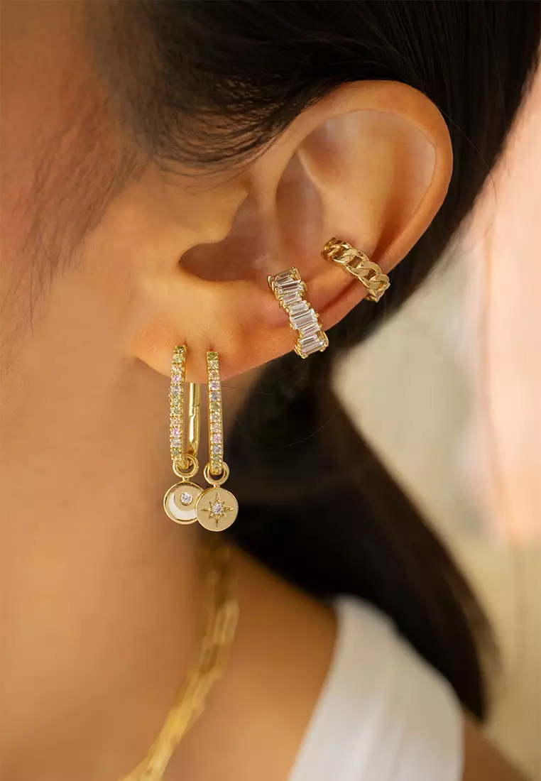 Gold hoop earrings with on sale drop