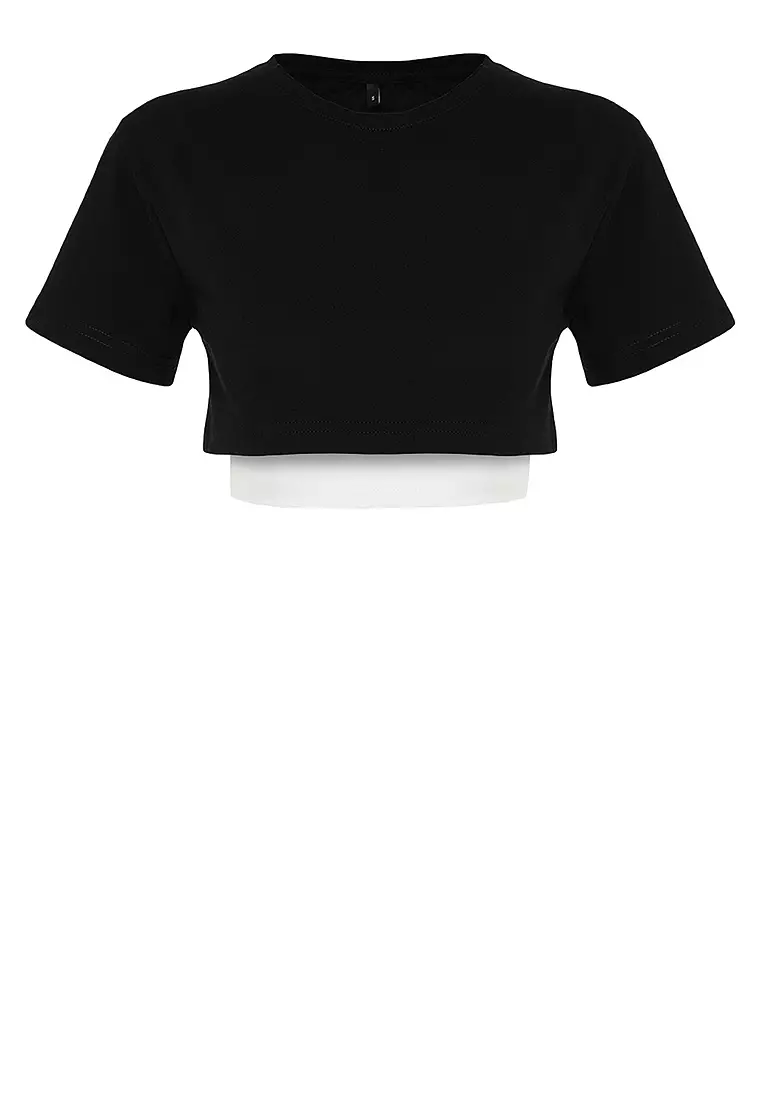 2 Layers Reflective Printed Crop Sports T-Shirt