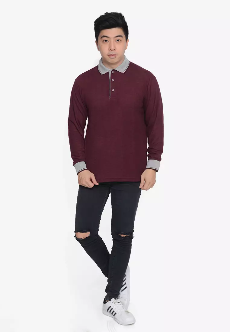 Andre Michel Kaos Polo Shirt Lengan Panjang Kerah Abu Maroon Tua 933-85