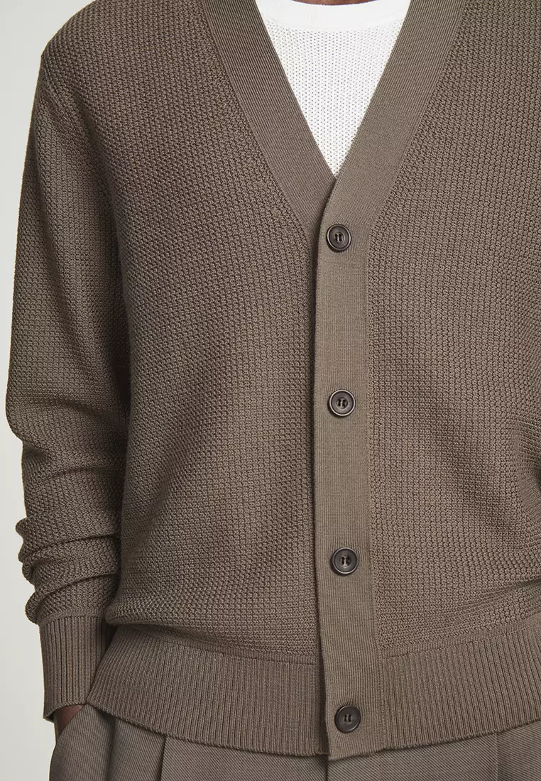 Textured Merino Wool Cardigan