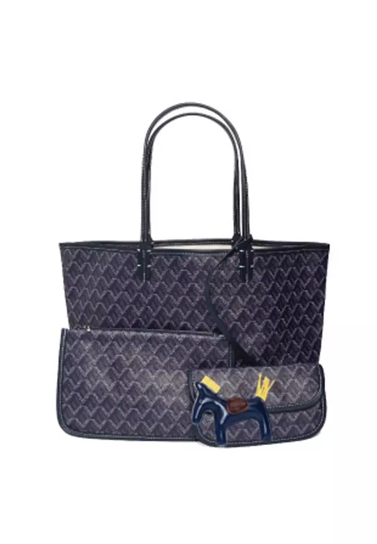 Traditional Dog Teeth Bag (Large)- Navy bundle with 2 small bags (Includes a random color pony gift)