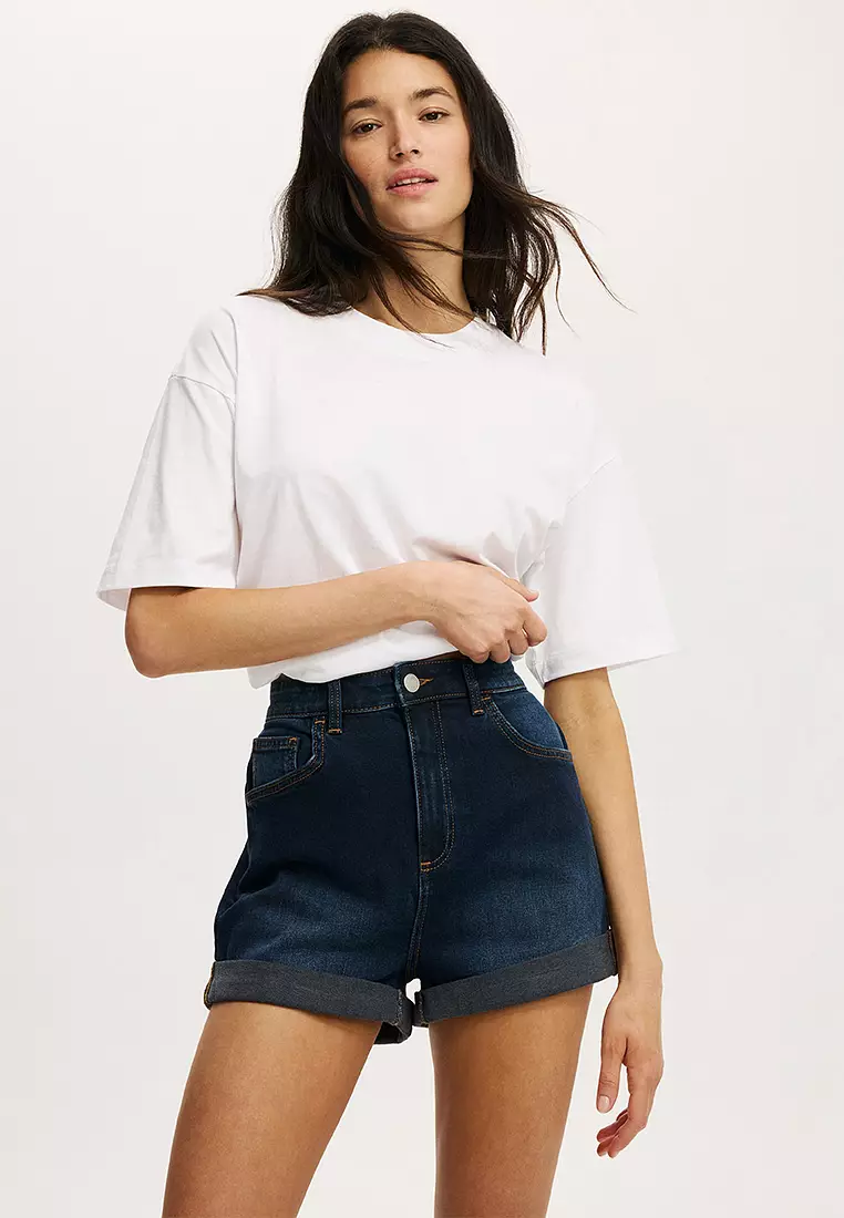 High Rise Classic Stretch Denim Shorts