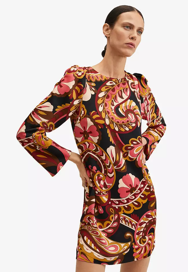 Printed Dress With Balloon Sleeves