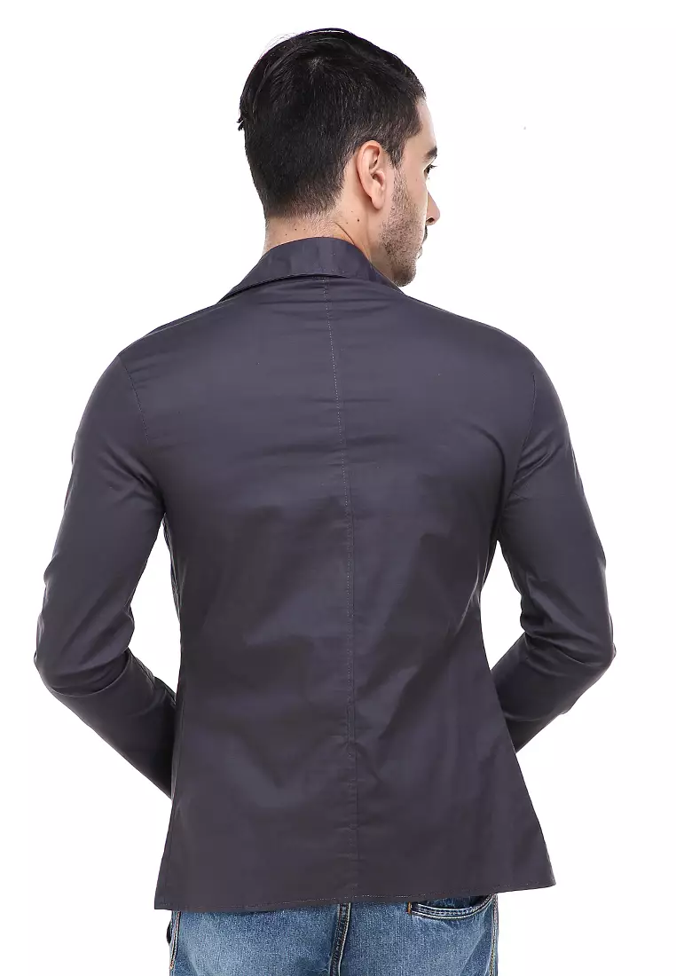 Woreq Jas Blazer Pria Formal Suits Resmi Three Pockets Material Cotton Strecth ORIGINAL - Dark Gray