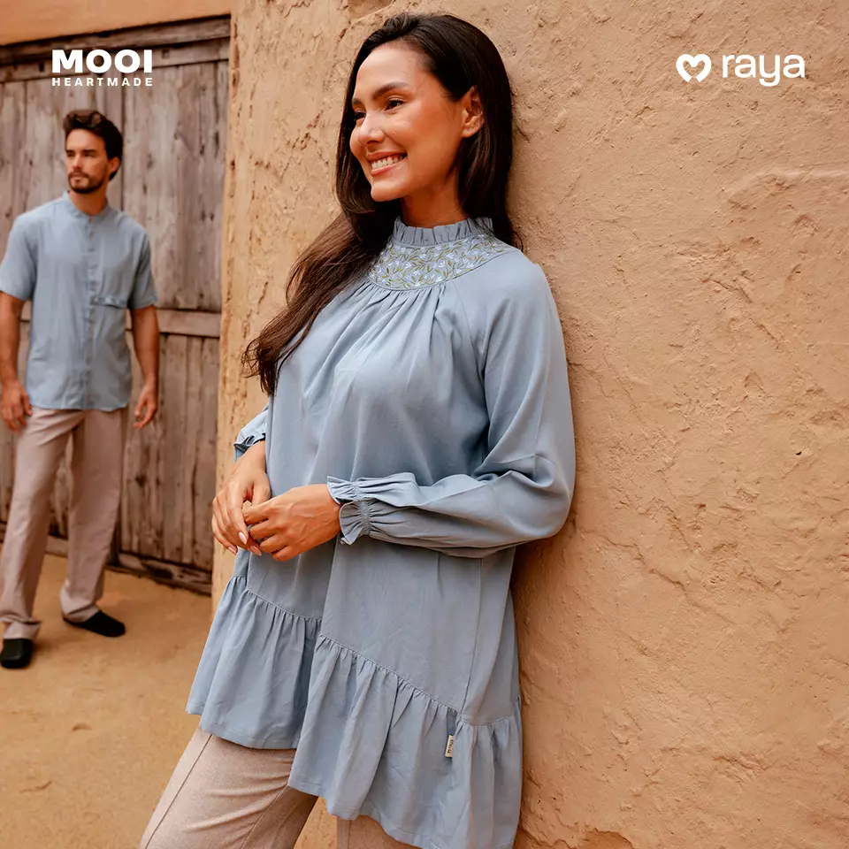 Mooi Tunik Wanita Atasan Wanita Raya Collection Navya Tunic - Classic Blue