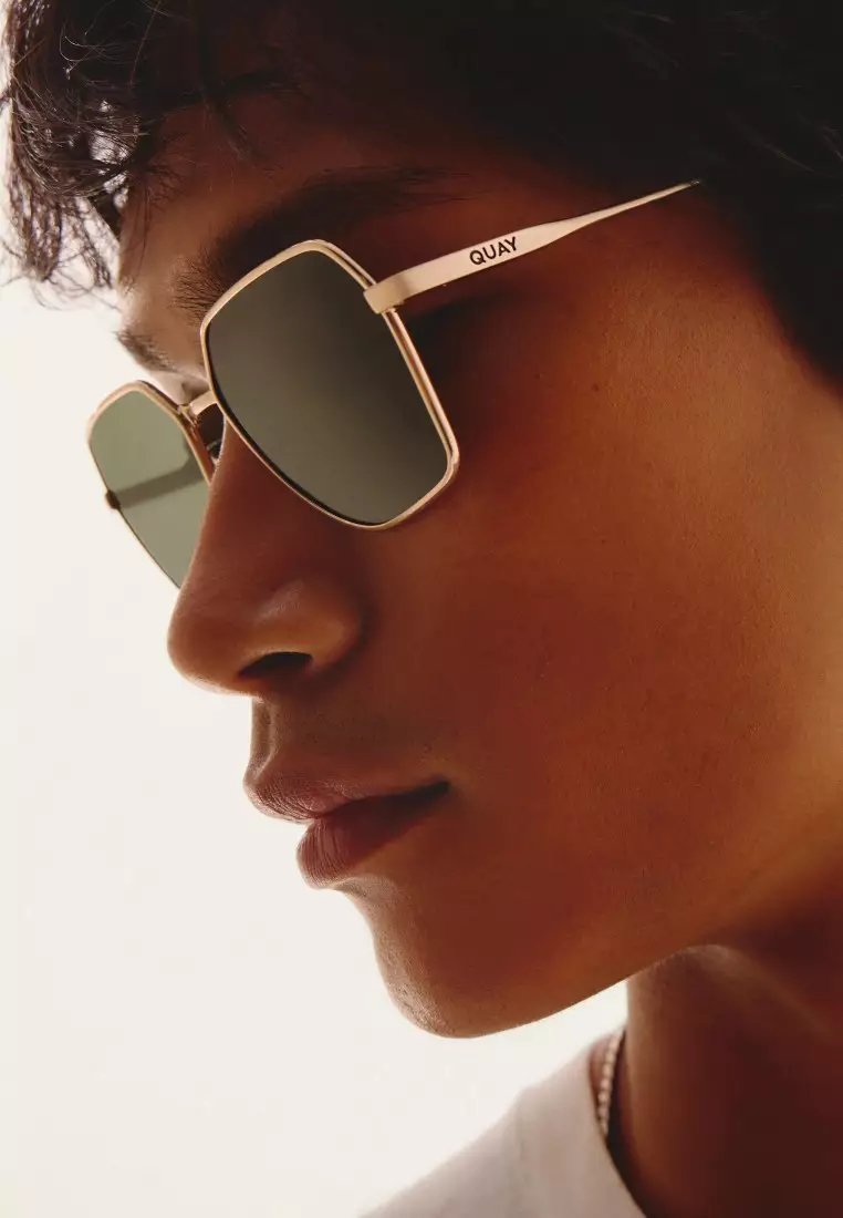 QUAY World Tour Sunglasses - Brushed Gold/Green Polarized