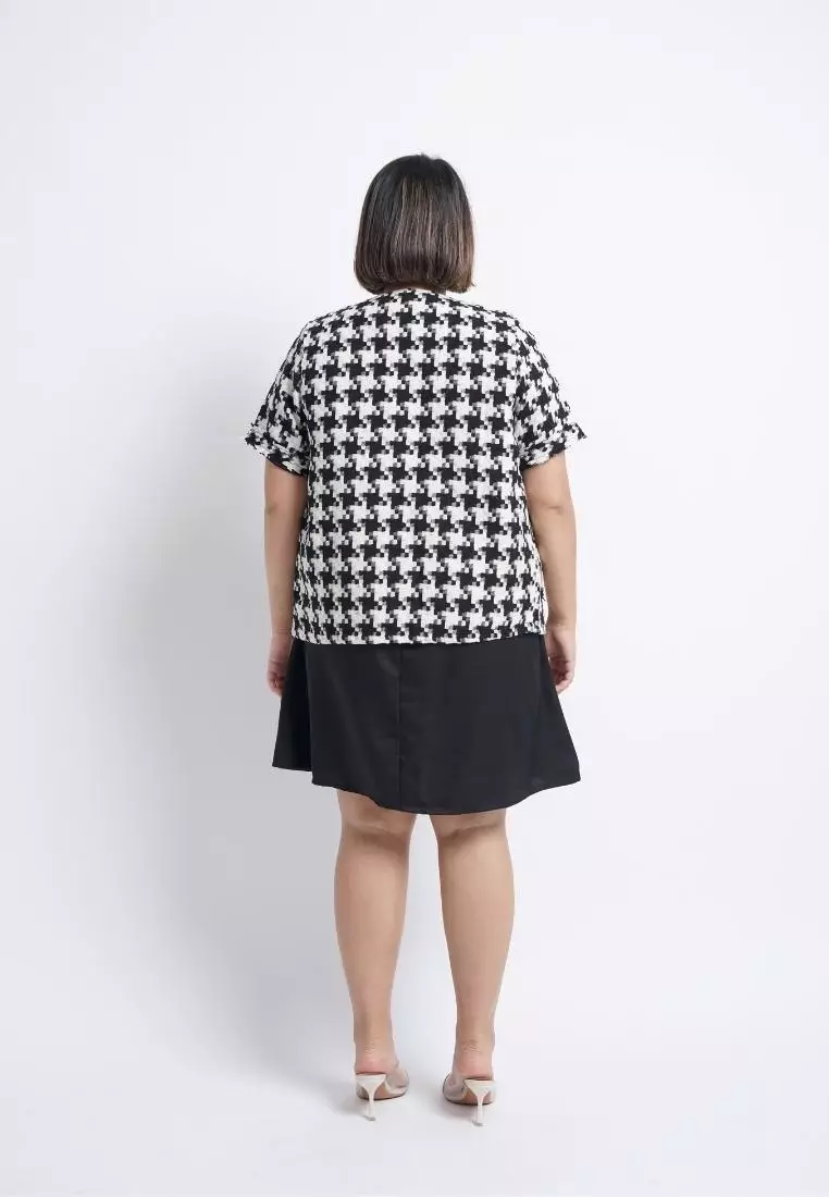 Plus Size Tweed Blazer Moon Black Big Houndstooth