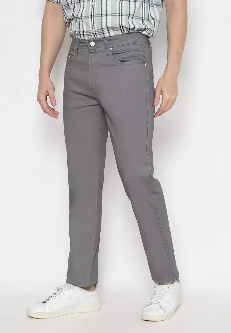 POLICE Celana Chino Panjang V Pocket Sand Cotton Premium Stretch Pria