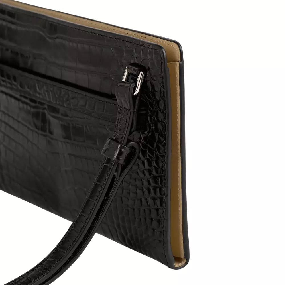 Belted Croco-Embossed Crossbody Black