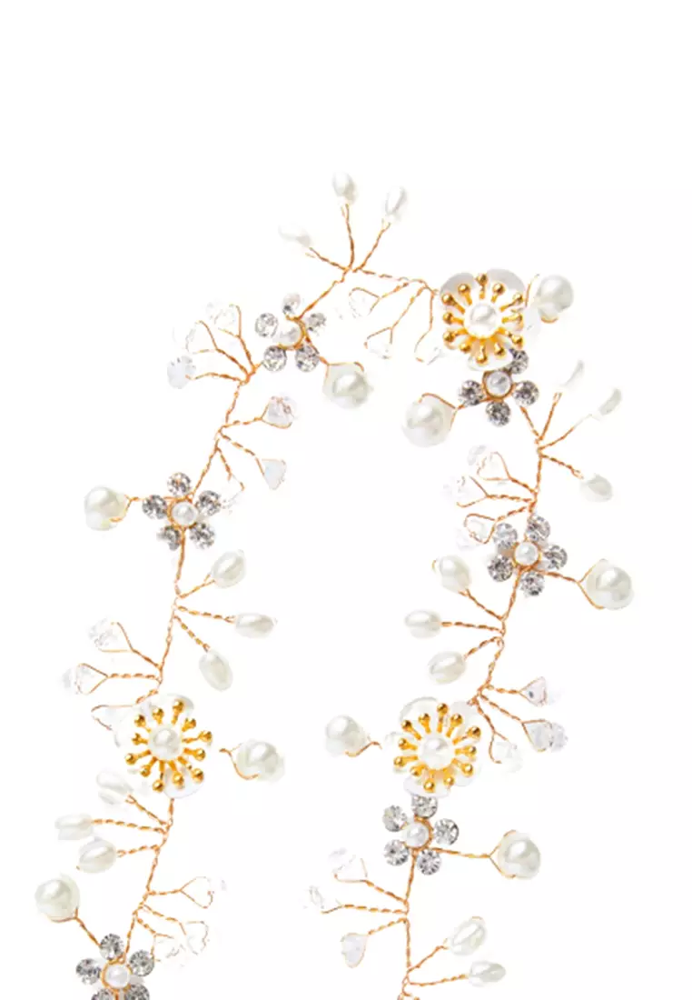 Ikat Kepala Berbentuk Bunga Hairband Pengiring Pengantin Aksesoris Wanita - Gold